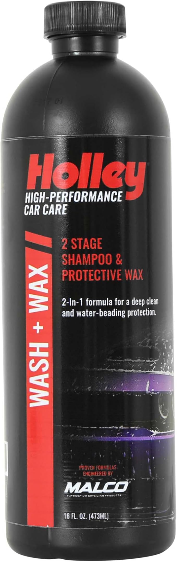 Holley Wash + Wax - 2-Stage Shampoo & Wax - High-Performance Car Care, Washing Liquid - Soap Concentrate with Carnauba Protective Wax - For all car types - 16 oz.