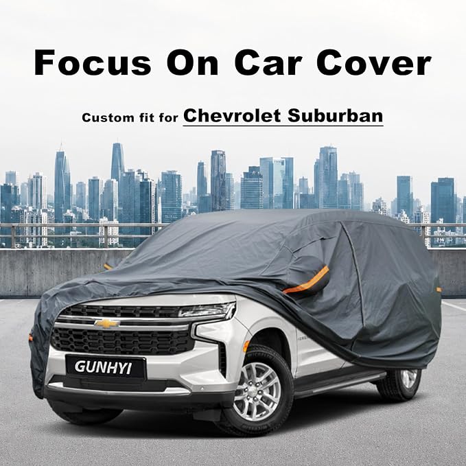 GUNHYI Premium Car Cover Custom Fit Chevrolet Suburban (1973-2026), 16 Layers Heavy Duty Car Cover Waterproof All Weather with Zipper Door for Sun Rain Snow Dust Uv Protection