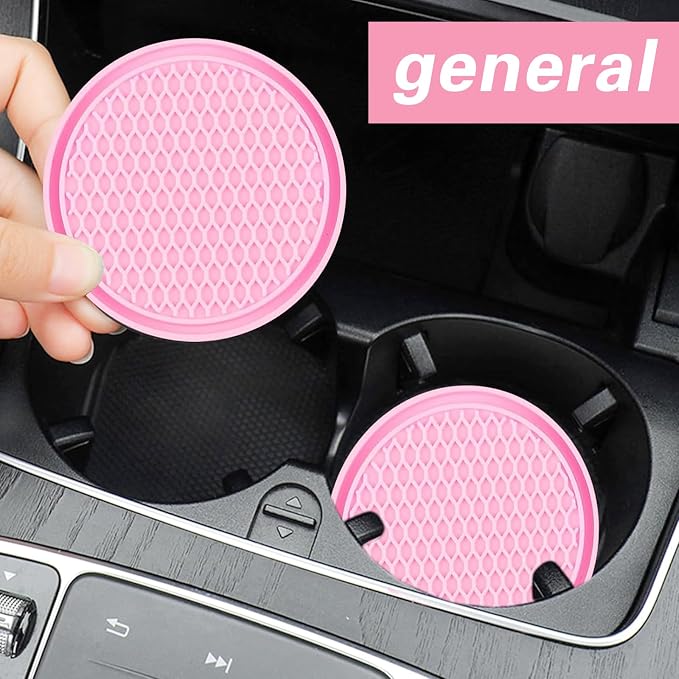 ijuicy 4 PCS Car Cup Holder Coaster, 2.75 Inch Non-Slip Insert Coaster, Silicone Car Coasters, Honeycomb Shape Waterproof Cup Mats, Universal Car Interior Accessories (Pink)