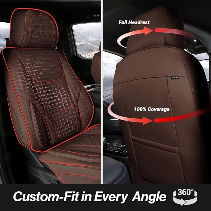 Coverland Custom Truck Car Seat Covers Full Set for [2007-2013 Tundra Double Cab] - Protector Car Seat Cover Water Resistant Leather Memory Form Back Support Seat Cushion [Full Set-Dark Brown]