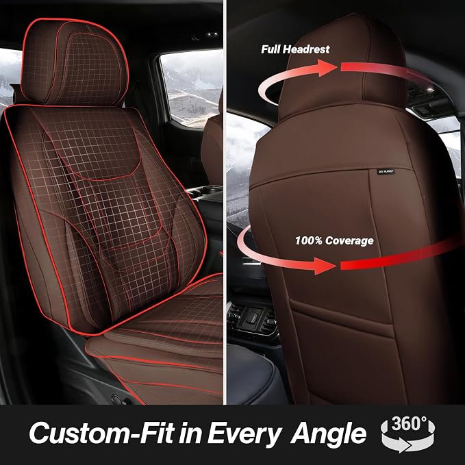 Coverland Custom Truck Car Seat Covers Front Seats for [2009-2011 F150 Super, SuperCrew Cab Bucket Seats] - Protector Water Resistant Leather Memory Form Back Support Seat Cushion [Front-Dark Brown]