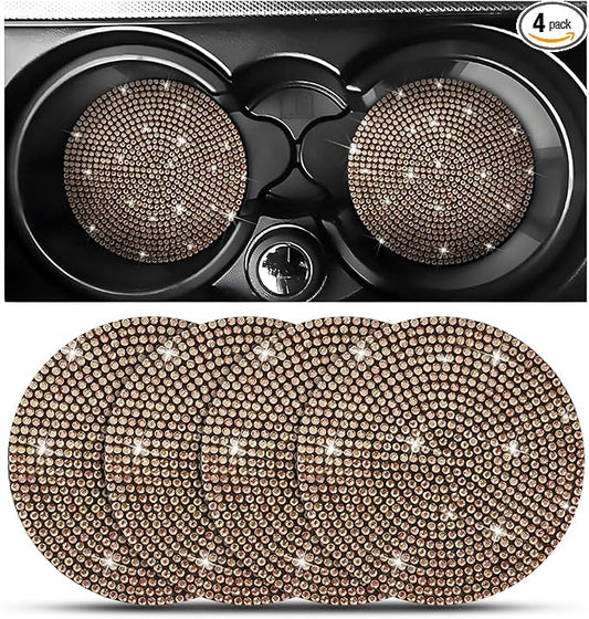 Osilly Bling Car Cup Holder Coaster, Crystal Rhinestone Anti-Slip Insert Coasters, Universal 2.75 Inch Fashion Automotive Cup Mat, Car Interior Accessories Decor Gifts for Women (Golden, 4PCS)