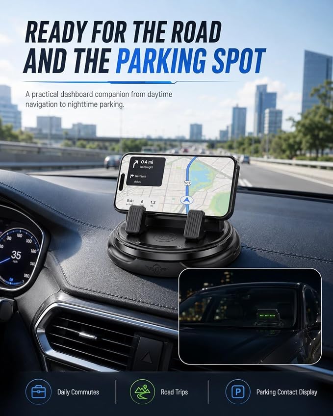 Car Phone Holder 360 Degree Rotation Navigation Mount Splendid Dashboard Windshield Accessories for Women Rotating Soporte De Telefono para Carro Grip Anti-Slip Grips(Glow Number Edition)