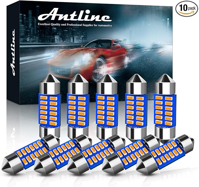 Antline 6614 6641 6612F 6615 F30-WHP TS-14V1CP 29MM 1.14”LED Bulb Amber Yellow, Super Bright Canbus Error Free 12 Volt Replacements for Interior Dome Map Vanity Mirror Sun Visor Lights (Pack of 10)