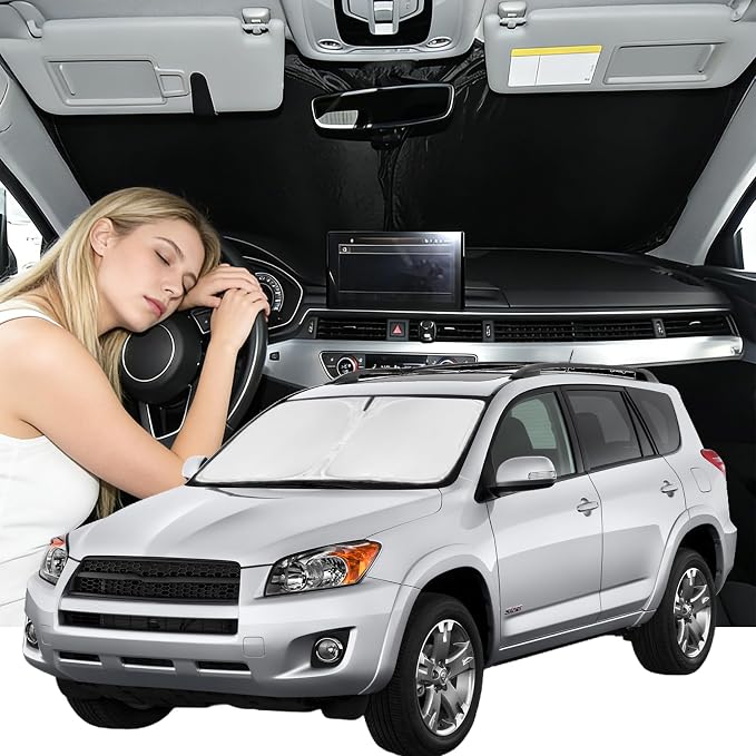 Windshield Sunshade for Toyota RAV4 2006-2012 Car Window Shade 4 Layers | Upgrade Blocks UV Rays Custom Fit RAV4 Front Windshield Keep Cool Foldable Car Accessories