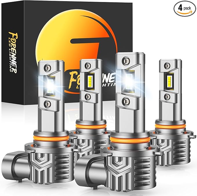 FORENNER 9005 9006 Light Bulbs Combo, 1000% Super Bright, 9005/HB3 9006/HB4 Lights Bulb, 10 Years Long Lifespan, 1:1 Mini Size, IP68 Waterproof, Non-Polar Plug and Play, Pack of 4