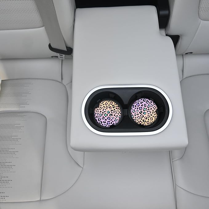 Cute Gradient Leopard Ceramic Cup Holders Car Coasters Set for Women/Men,Drink Cup Car Holder Coasters with A Finger Notch 2.56" Pack of 2