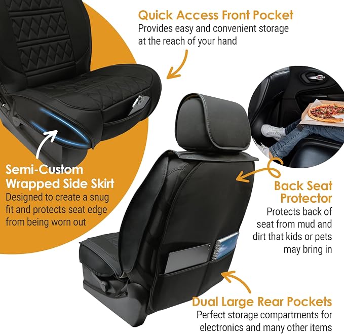 LPI Truck Heavy Duty Premium Truck Seat Covers for Front Seats, For Full-Size Truck SUV, Padded Seat Cover with Bottom Wrap-around, Front Seat Protector; Front & Rear Storage Pockets, Waterproof, 2 pc