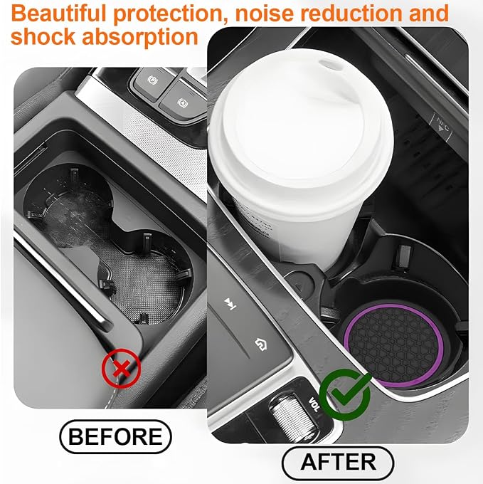 HZEL Car Cup Holder Coasters, 4PCS Non Slip Waterproof Vehicle Water Bottle Pads, Recessed Automotive Interior Drink Mat Decoration Accessories, Universal for SUV Sedan Truck (Purple/Black)