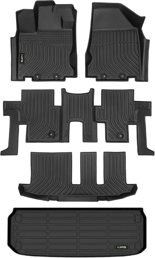 HAFIDI® Floor Mats & Cargo Liner Fit for 2013-2021 Nissan Pathfinder 7 Seats & 2014-2020 Infiniti QX60 All Weather Protection TPE Anti-Slip Automotive Full Set Floor Liners Custom Accessories - Black