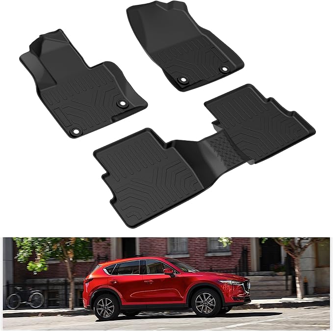 Kiwi Master Floor Mats for 2017-2025 Mazda CX-5 | Custom Fit All Weather Car Mats, Heavy Duty TPE Floor Liners, Front & Rear 2 Row Set, Black