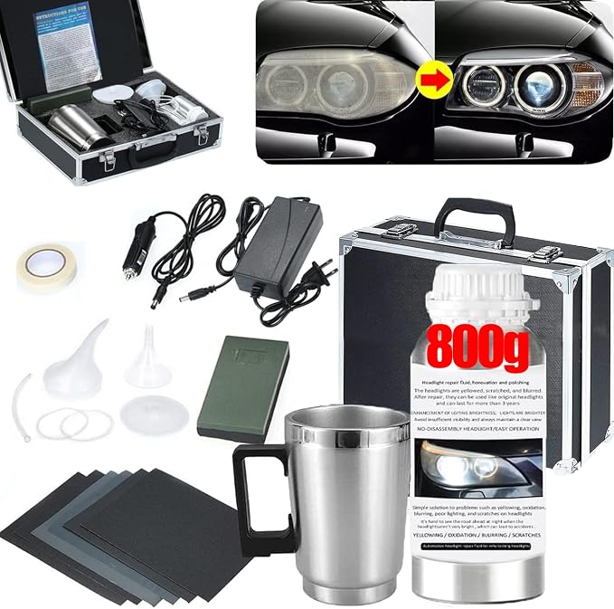 VCTSELITY Car Headlight Restoration Kit with 800g Liquid | Auto Headlight Polish Repair Kit, Atomizing Cup Headlight Vapor Renovation Tool, Scratch,Yellowed, Haze, Oxidized, Cracked