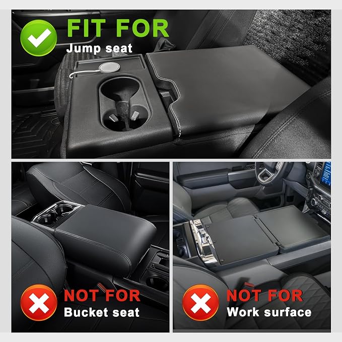 Muslogy Center Console Armrest Cover Fit for Ford F-150 F150 2015-2026 & F250 F350 F450 2017-2026 Accessories, Comfort Armrest Pad Console Lid Cushion Vegan Leather 1-Inch Extra Thick(Jump Seat ONLY)