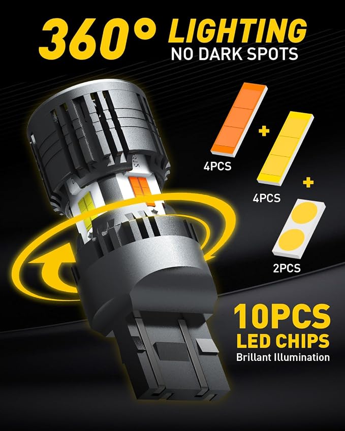 AUXITO CANBUS 7443 7444NA Switchback LED Bulbs with Built-in Resistor Anti Hyper Flash 7443A 7444NAK T20 Dual Color Amber Turn Signal Lights and White DRL/Parking Lights, Pack of 2