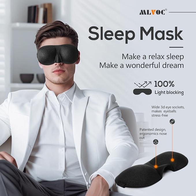 MLVOC Neck Pillow for Traveling, Upgraded 100% Pure Memory Foam Travel Neck Pillow for Airplane Flight Sleep, Breathable & Machine Washable Cover, Travel Kit with 3D Eye Mask, Earplugs & Bag, Black | Curved Neck & Chin Support, Rope Lock Fit, Memory Fo...