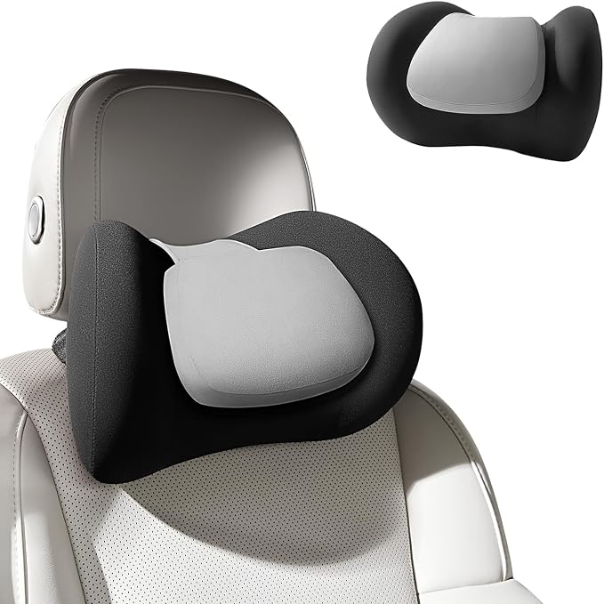 BABUR 100% Memory Foam Neck Pillow, Ergonomic Headrest for Car Seat | Driver Neck Pain Relief, Adjustable Buckle, Universal Car, Office Chair, Soft Breathable, Removable Cover, Machine Washable