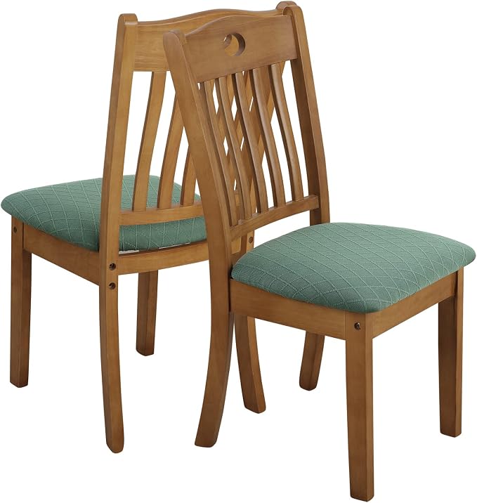 Fuloon Stretch Jacquard Chair Seat Covers Set of 4, Removable Washable Dining Chair Covers Anti-Dust Dining Room Chair Covers Seat Cushion Slipcovers (4, Dark Green)