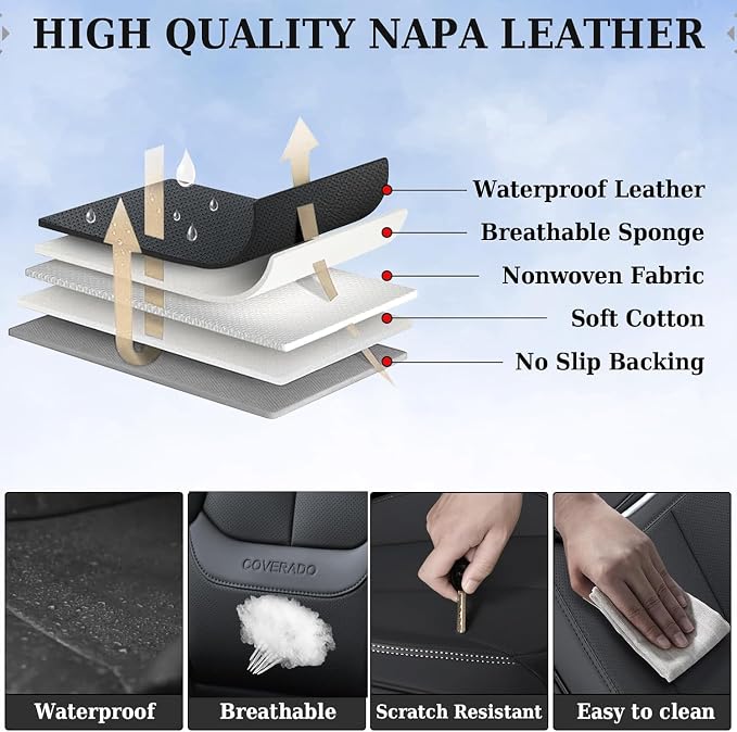 Coverado Car Seat Covers, Seat Covers for Cars, Waterproof Leather Auto Seat Protectors, Leather Car Seat Cushion, Car Interiors Accessories Universal Fit for Most Cars