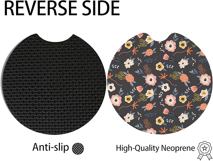 2pcs Cute Red Flowers Car Coasters,Absorbent Universal neoprener Cup Holder Coasters with a Finger Notch,Car Accessories for Women&Man Interior，2.75" 5