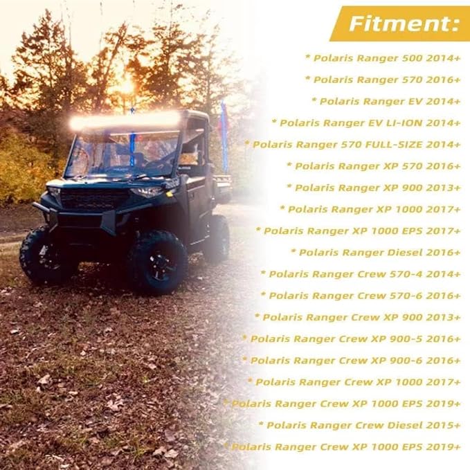 Upper Winshield Pro-fit Cage Light Bar Brackets Curved Straight 50 inch LED Brackets fit for 2013-2020 Polaris Ranger 500 570 XP 900 XP 1000