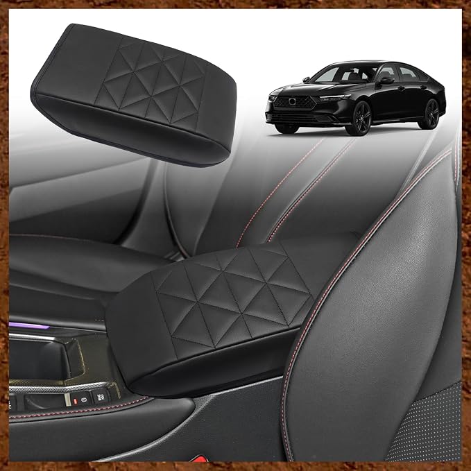 Muslogy Center Console Armrest Cover Fit for Honda Accord 2026 2025 2024 2023 Accessories, Comfort Armrest Pad Console Lid Cushion Vegan Leather Regular Thick (V2 Black)