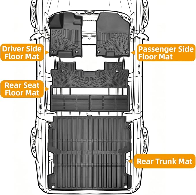 Floor Mats for Honda Ridgeline 2017 2018-2026, 1st & 2nd Row & Bed Liners | TPE Ridgeline Sport,RTL,Trail Sport,Black Edition, RTL-E Floor Mats, Non-Slip Waterproof Summer Winter