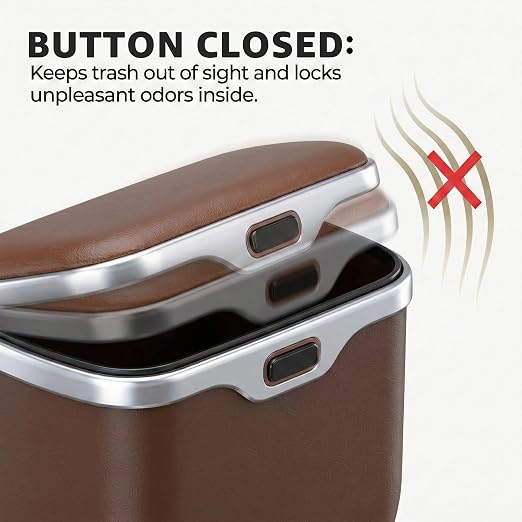 Hanging Car Trash Can, Leakproof Garbage Bin with Lid, Brown | ABS Construction, Clip-On Door/Back Seat Pocket Mount, Waterproof Liner, Push-Top Opening, For Suvs, Trucks, Sedans, Vans