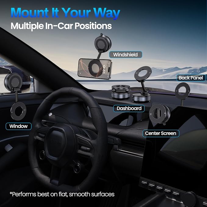 Jikasho Vacuum Magnetic Car Phone Holder for Magsafe, Hands-Free 360° Adjustable Suction Cup Phone Mount for Car/Gym/Mirror/Smooth Surface, Compatible with iPhone & Android (Space Grey)