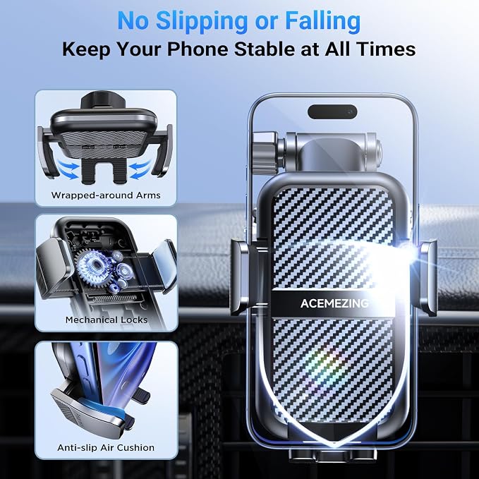 ACMEZING 3-in-1 Car Phone Holder, Suction Cup & Air Vent Dashboard Mount | 122+LBS Strongest Suction & Stable Clamp Arm, 360° Adjustable Cell Phone Mount Fits All Smartphones & Car Models