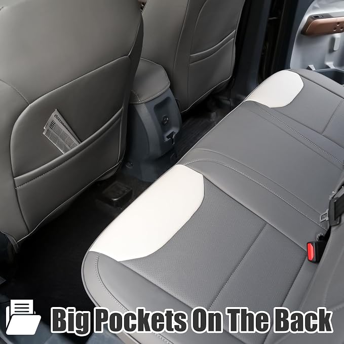 Mabett Seat Covers for Ford Maverick, Interior Protectors fit Maverick Accessories 2022 2023 2024 2025, Full Protection, PU Leather (Gray & White)
