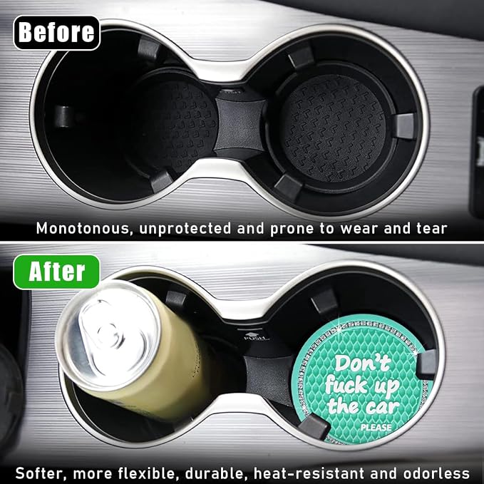 Ohleats 2 PCS Bling Car Cup Coaster, 2.75 Inch Non-Slip Don't Fuck Up My Car Please Cup Holder Insert Coaster, Crystal Rhinestone Auto Drink Cup Mat, Universal Car Accessories (Green)