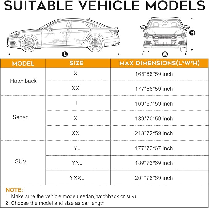 Sedan Car Cover Waterproof All Weather for Automobiles，Outdoor Heavy Duty Full Exterior Covers with Zipper Door, Rain Sun Snow Dust UV Protection, Windproof Straps & Reflective Strips(Up to 169")