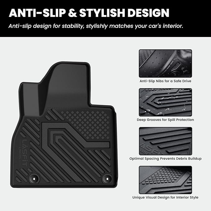 LASFIT Floor Mats for Kia Telluride 2025 2024 2023 2022 2021 2020, All Weather TPE Custom Fit Floor Liners 1st & 2nd & 3rd Row Car Mats Accessories, Black