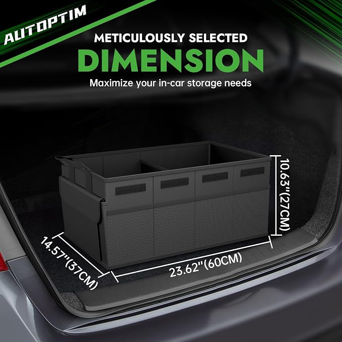 AUTOPTIM Car Trunk Organizer - 65L Collapsible Car Organizer with Non Slip Bottom & Multiple Pockets for Groceries, Trunk Storage with Base Panel for SUV Sedan Van, 2 Compartments (Black, Large)