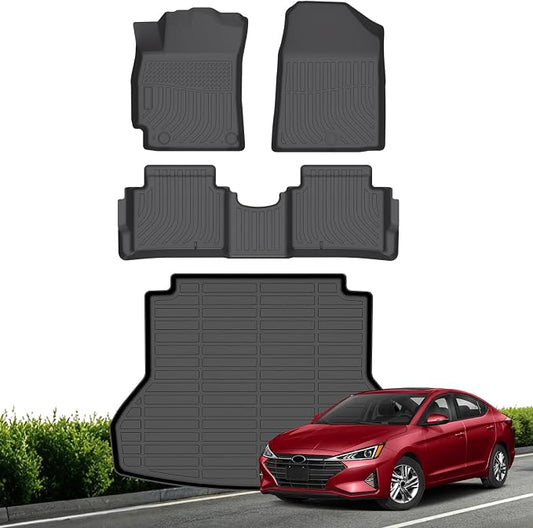 Floor Mats for Hyundai Elantra 2017-2020(Not for GT), Custom Fit TPE Liners | All Weather Waterproof Floor Mats with Cargo Liner, Heavy Duty Anti-Slip TPE Protection, Full Set 1st & 2nd Row