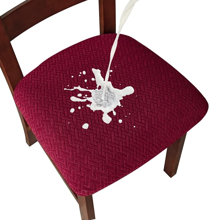 Genina Waterproof Seat Covers for Dining Room Chairs Covers Dining Chair seat Covers Kitchen Chair Covers slipcovers (Wine Red, 4 Pcs)