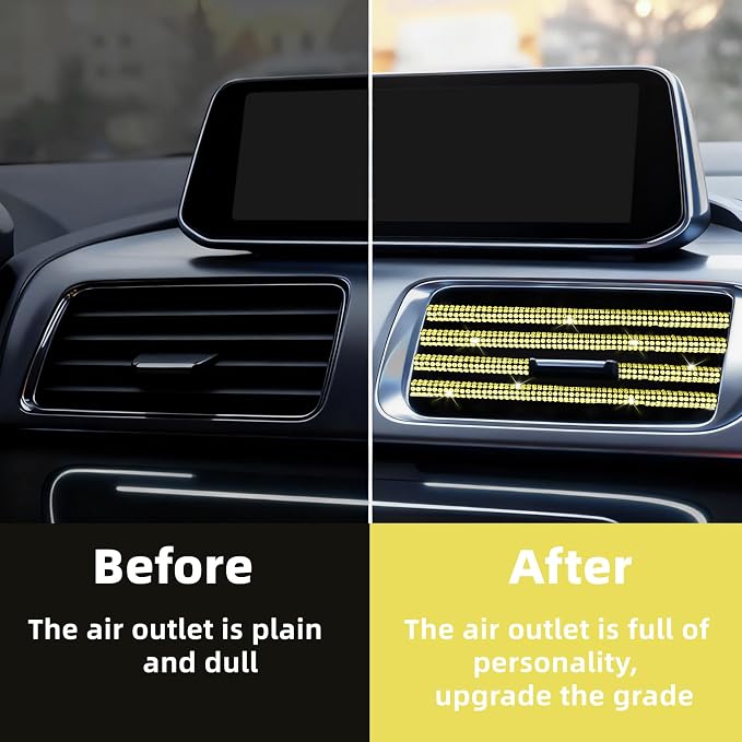 NBTEPEM Bling Car Air Conditioner Decoration Strip for Vent Outlet, 10 PCS Universal Rhinestone Car Vent Outlet Trim Decorations, Bling Interior Accessories for Women and Girls (Yellow)