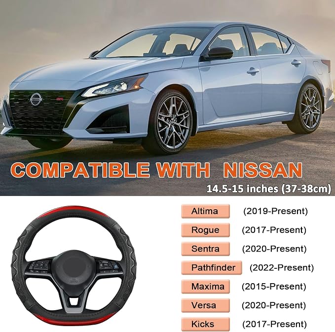 GIANT PANDA Steering Wheel Cover for Nissan Altima Rogue - Car Steering Wheel Cover for Nissan D Shape(Red-D-Shaped)