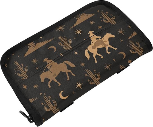 Cowboy Horse Cactus Stars Black Car Tissue Holder Durable Napkin Holder Hanging Tissue Holders Case Car Tissues Bag for Sun Visor Seat Back Universal Auto