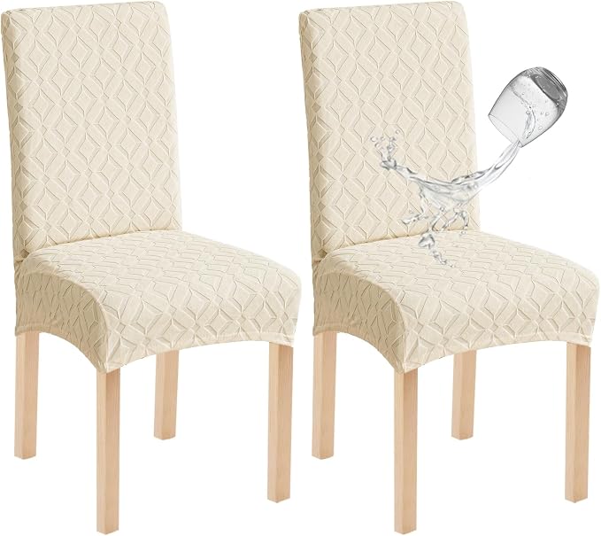 Genina Waterproof Chair Covers for Dining Room Set of 2, Removable Washable Chair Slipcover Protectors, Beige