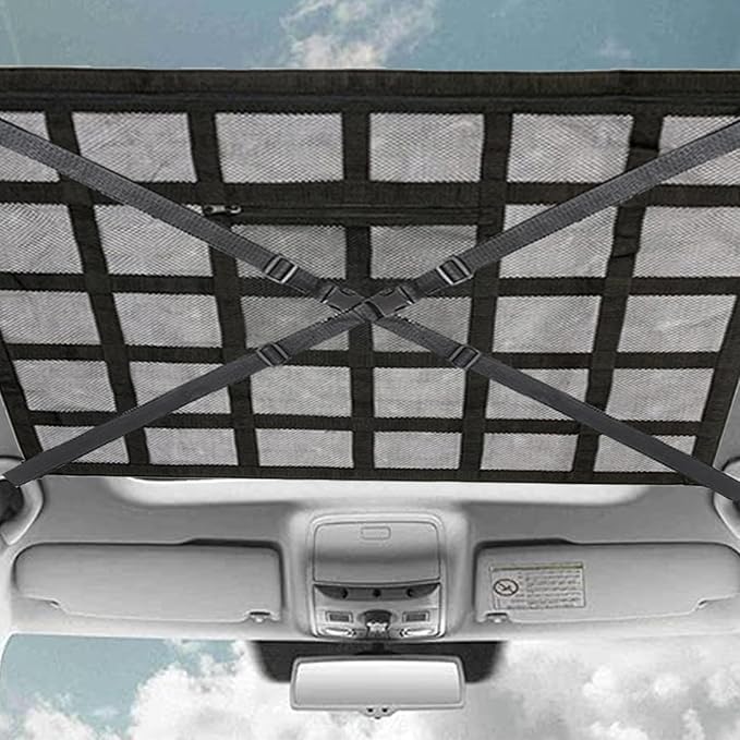 Car Ceiling Cargo Net, Strengthen Load-Bearing Car Roof Storage Organizer,Reduce Sagging of Car Roof Mesh Storage Organizer,Camping Gear Must Haves Cargo Net for Car