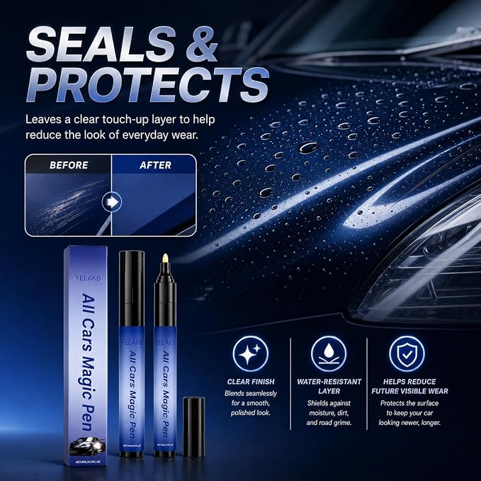 2PCS Magic Car Scratch Removal Pen, Car Scratch Remover Pen, Quick Paint Scratch Repair Pen, Waterproof & Sunproof Touch Up Pen for All Vehicles & Most Colors Clear