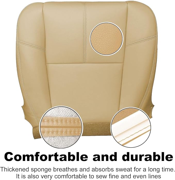 GXARTS Driver or Passenger Side Bottom Replacement Leather Seat Cover 333 Light Cashmere Light Tan Fit for Chevy Silverado Tahoe Suburban Avalanche GMC Sierra Yukon 2007 2008 2009 2010 2012 2013 2014