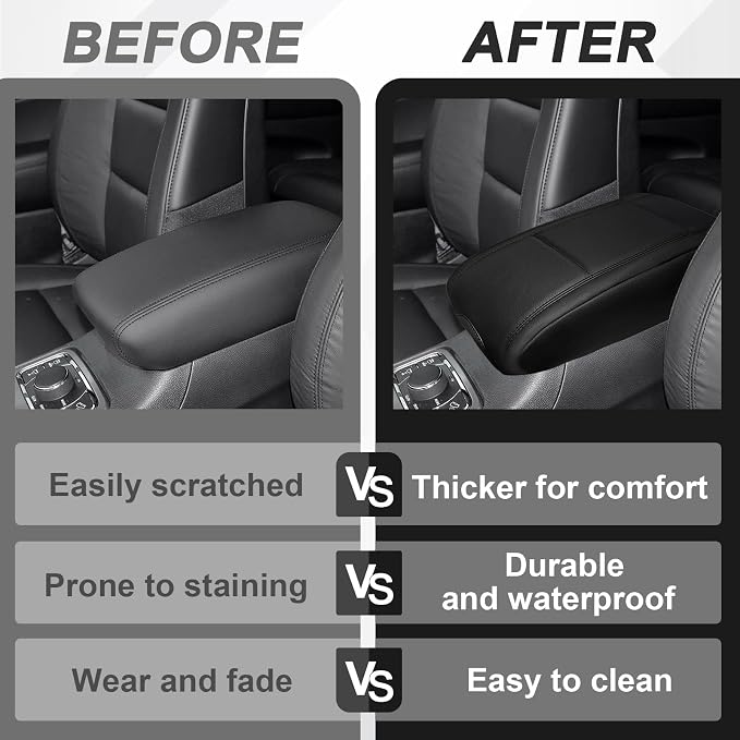 Muslogy Center Console Armrest Cover Fit for Jeep Grand Cherokee 2011-2021 & Dodge Durango 2011+ Accessories, Comfort Armrest Pad Console Lid Cushion Vegan Leather Regular Thick