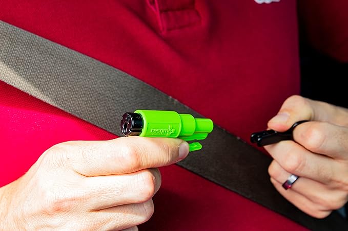 resqme The Original Emergency Keychain Car Escape Tool, 2-in-1 Seatbelt Cutter and Window Breaker, Made in USA, Family Pack of 3, Red, Blue, Yellow - Compact Emergency Hammer