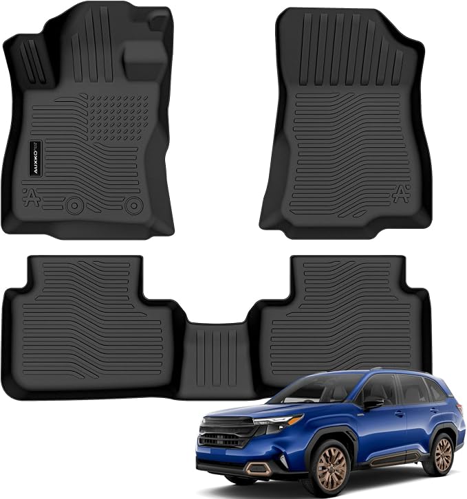 Auxko All Weather Floor Mats for 2025 2026 Subaru Forester Hybrid TPE Rubber Liners Accessories for 2025 Subaru Forester Hybrid Odorless Anti-Slip Floor Mats Black