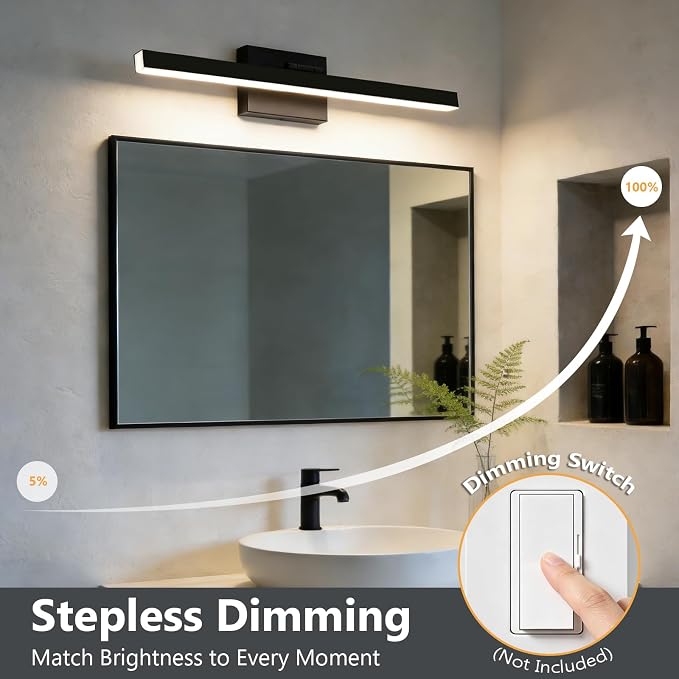 IZORRO Modern Bathroom Vanity Light 16 inch, Rotatable, 12W Dimmable Led Bathroom Light Fixture Over Mirror, Black Vanity Light Bar (5 Color Temperature)