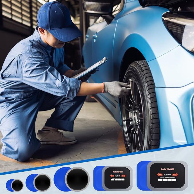 Tallew 150 Pcs Tire Patches 5 Sizes Rubber Radial Tire Repair Patch Plug Kit Heavy Duty Emergency Repair Tool for Puncture Car Truck Bus Tractor Vehicle Motorcycle 32, 42, 58, 65x80, 85x120 mm