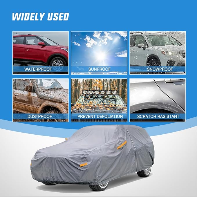 Nilight Car Cover Waterproof All Weather fo SUV, Heavy Duty Outdoor Full Cover Rain Sun UV Protection with Zipper Cotton, Extra Thick Car Covers,Universal Fit for SUV Jeep-Length (Up to 181")