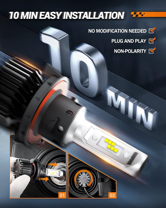 SEALIGHT H13 Light Bulbs, 30000LM 700% Brighter with Turbo Fan,5 Mins Quick Installation, IP67 Waterproof Bulbs 9008 Pack of 2